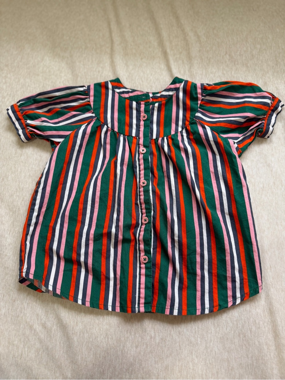stem Striped Button-Front Kids Top in Green, Pink & Orange